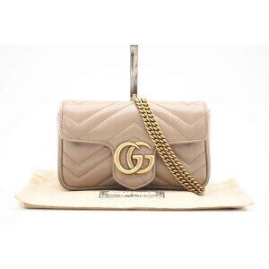 GUCCI GG Marmont Leather Quilted Super Shoulder Bag Beige Pink